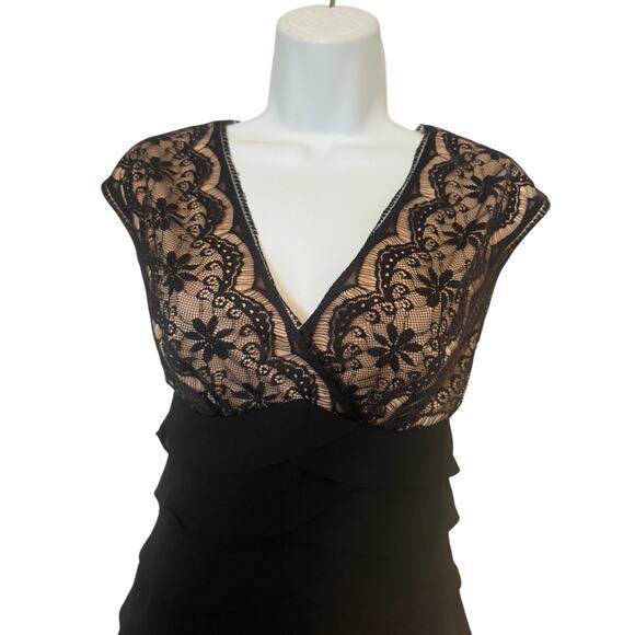 Vintage Adrianna Papell Party Black w/Lace Bodice Midi Dress 4 - Picture 10 of 11